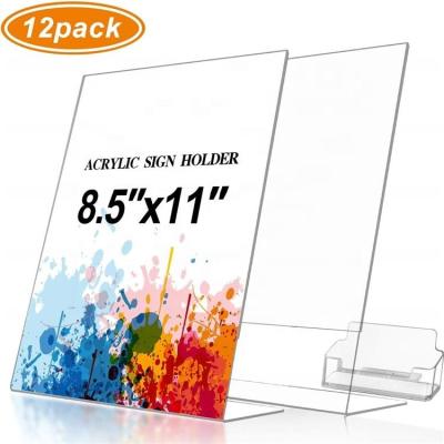 China Mordern 12 Pack Clear Acrylic Table Top Restaurant Menu Sign Slanted Holder 8.5x11 for sale