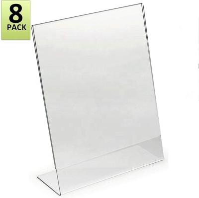 China Wholesale L Packages Clear Acrylic Mordern 8 Shape Angled Menu Sign Holder 8.5x11 Acrylic Display Stand for sale