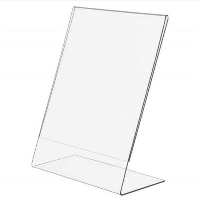 China Mordern 8.5x11 Acrylic Table Top Holder L Shape Slanted Back Retail Sign Holder for sale