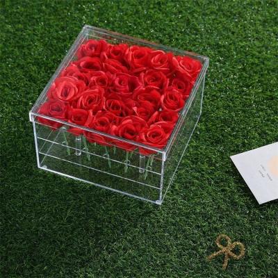 China Preserved Environmental Friendly Clear Acrylic Long Stem Rose Flower Gift Packaging Box With 25 Slots for sale