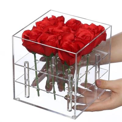 China Environmental friendly transparent acrylic 9 holes fancy wedding decoration preserved rose flower box for sale