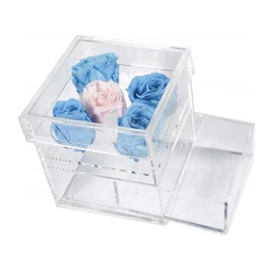 China Modern Decorative Square Packaging Custom Environmentally Friendly Gift Luxury Wedding Set Clear Shooter Rose Acrylic Flower Dry Box Plastic Home Decor for sale