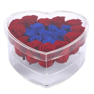 China Luxury Wholesale Custom Clear Acrylic Flower Heart Shaped Box For Roses Packaging for sale