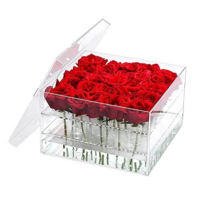 China 25 Preserved Environmental Friendly Custom Artificial Clear Acrylic Eternal Roses Rose Flower Box With Lid for sale