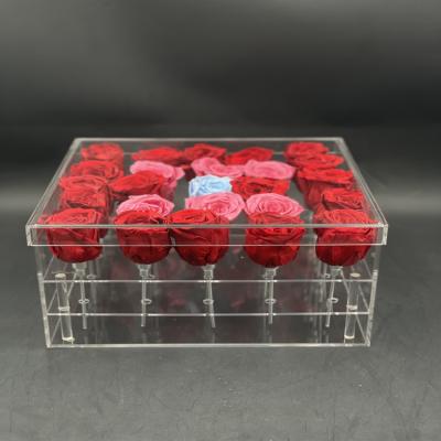 China Morden Modern Novel Design Preserved Roses 25 Luxury Acrylic Eternal Roses Preserved Rose Large Acrylic Flower Box for sale