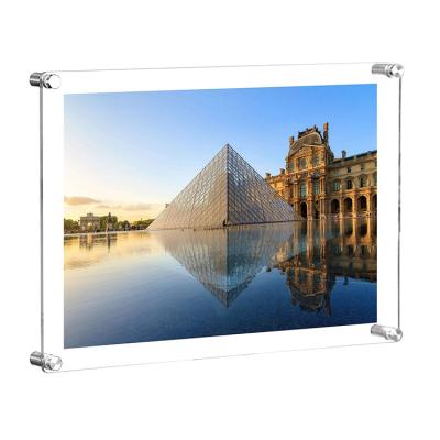 China Modern Clear Acrylic Floating Wall Mount Double Panel Picture Frame for sale