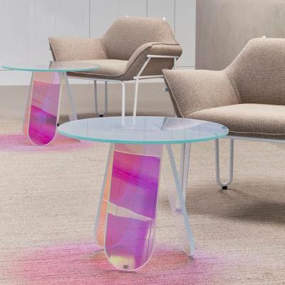 China Modern Luxury Contemporary Acrylic Sofa Side Coffee Table Colorful Rainbow Color Clear Acrylic Coffee Table for sale