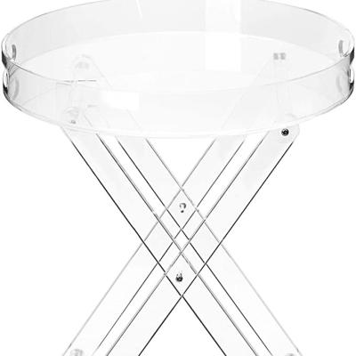 China Wholesale Modern Elegant Luxury Round Acrylic Tray Beverage Table Transparent Folding Coffee Table Good Quality Contemporary for sale