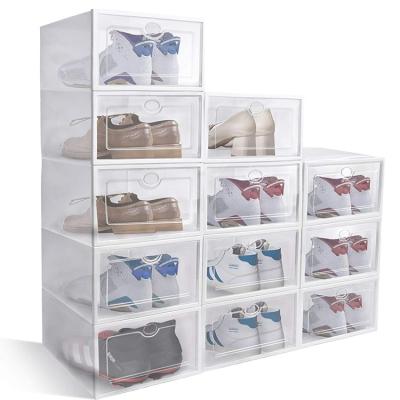 China Customized Folding Luxury Transparent Storage Viable Container Drop Front Wholesale Stackable Plastic Clear Shoe Box for sale