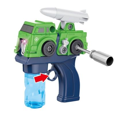 China Plastic Disassemble Misslle Car Bubble Machine Gun Toy Summer Party Playing Disassembly Misslle Truck Electric Bubble Gun Machine for sale