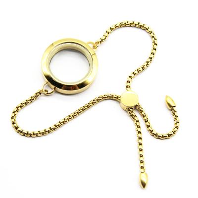 China CLASSIC 25mm stainless steel memory pendant rolo floating chain bracelet magnet closure pendant glass bracelet for sale