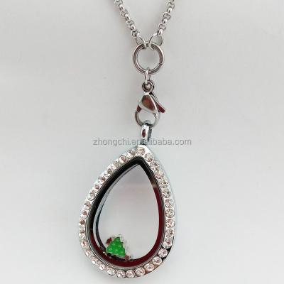 China FASHIONABLE Wholesale Crystal Zinc Alloy Teardrop Pendant Necklace Floating Glass Pendant for sale