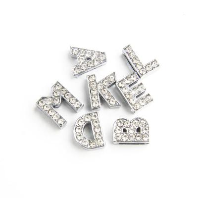 China CLASSIC low moq rhinestone silver slide letter charms for 8mm bracelet and ties key chain for sale