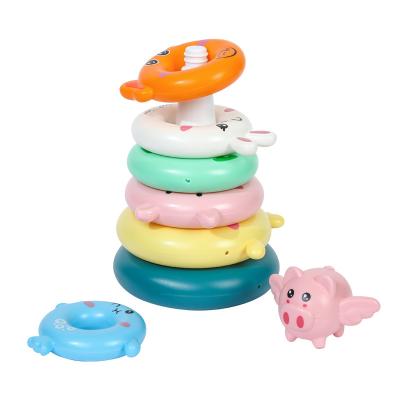 China Plastic Children's Puzzle Rainbow Tower Lasso Parent-child Interaction Infant And Toddler Early Education Toys Stacked Toys for sale