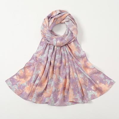 China Popular Custom Islam Scarf Tie Dye Chiffon Printing Muslim Hijab 70*180CM Satin Printed Chiffon Hijab for sale