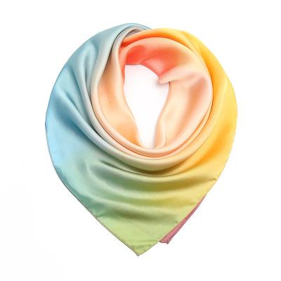 China New Style Simple Gradient Color Silk Shawl 70*70CM Square Plain Silk Scarf For Women for sale