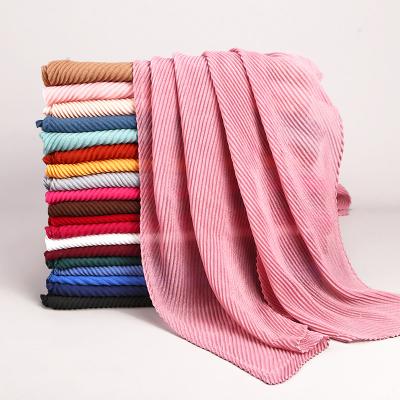 China Custom Twill Pleat Fashion Ladies Embossed Head Scarf Wrinkle Muslim Hijab Cotton Hijab for sale