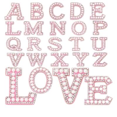 China Environmental materials Q1426 letter pearl rhinestone. DIY Patch Ironing Patch Letter Decal Patch for sale