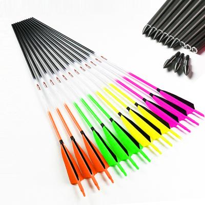 China Custom Wholesale Shooting Pure Carbon Arrow Archery Arrow Carbon TIR Hunting Arrows With Real Feather for sale