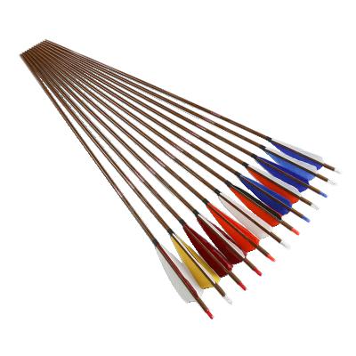 China Linkboy 32inch 6.2mm Wood Spine 300-800 SHOOTING Skin 4 Inch Turkey Feather Field Point Archery Carbon Arrow For Shooting for sale