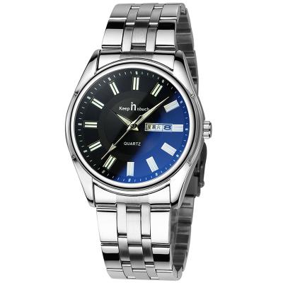 China Automatic Date Stainless Steel Alloy Strap Silver Case Black Elegant Silver Dial Calendar Casual Men's Wrist Watch for sale