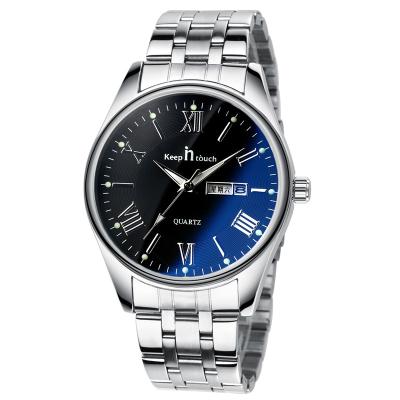 China Water Resistant Quartz Casual Men's Watch with Silver Calendar Stainless Steel Strap Silver Alloy Hand Black Dial Men's Wrist Watch for sale