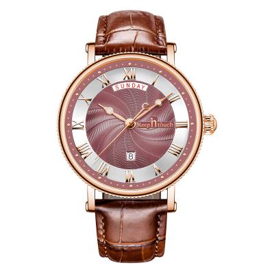 China Hot Seller Auto Date Business Fashion Sports Style Custom Logo Quartz Watch Genuine Leather Men's Wristwatch for sale