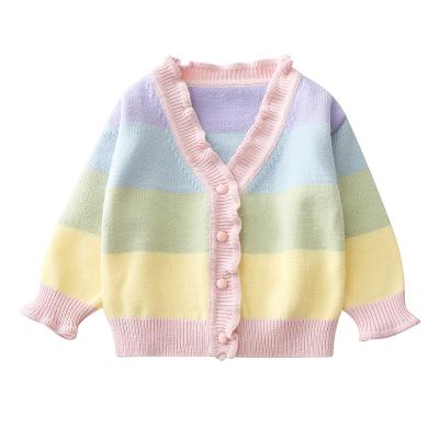 China KYO Children Sweater Girls Plaid V-Neck Breathable Rainbow Children Outwear Coat Autumn Colorful Knitted Baby Cardigan for sale