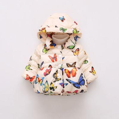 China KYO Zipper Baby Girls Winter Breathable Print Cotton Coat Hooded Babies Coat Outwear for sale