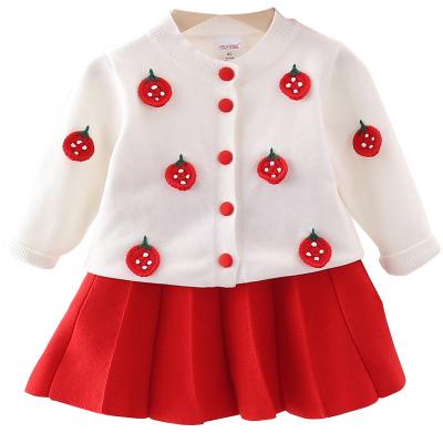 China KYO Girls Autumn Knitted Suit Casual Girls Cute Crochet Sweater Set Skirt Warm Cardigan Pleated Skirt for sale