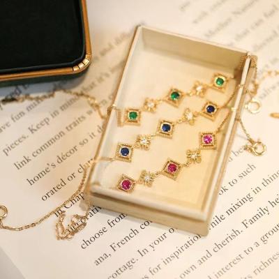 China TRENDY Luxury red and green zircon sapphire hand accessories s925 sterling silver gold vintage hollow piece bracelet for women for sale