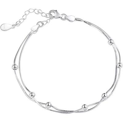 China TRENDY Fashion silver bracelet women double frosted small ball small light beads silver accessories for women for sale