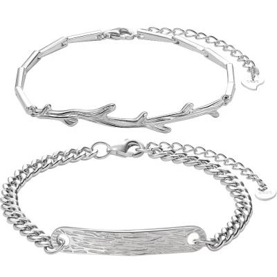 China TRENDY Silver twig couple silver bracelet girl and boy a pair of Valentine's Day gifts for boyfriend accessories for sale