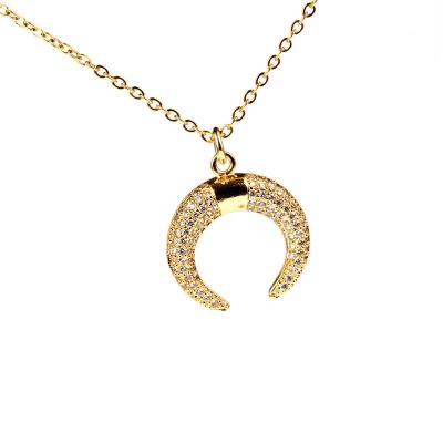 China Europe and America Fashion new plated 18K gold horn necklace copper inlaid diamond moon pendant couple necklace for sale