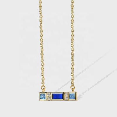 China TRENDY Simple wind a zigzag blue zircon micro-inlaid white zirconium pendant women's jewelry necklace for sale