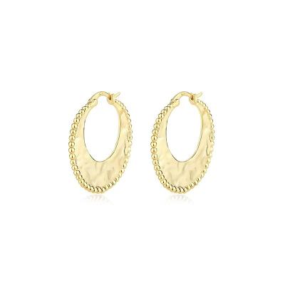 China TRENDY Factory wholesale 925 sterling silver earrings, gold plated C shaped earrings with irregular texture for sale