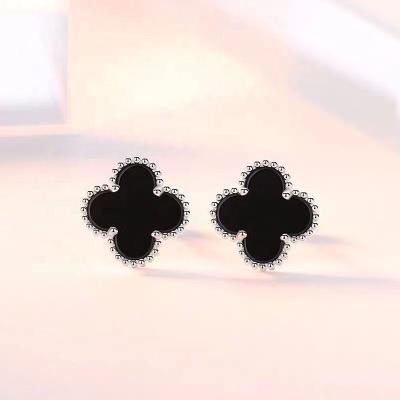 China TRENDY Luxury 925 sterling silver Lucky clover four-leaf stud earrings gold plated black agate women's ear buckle for sale