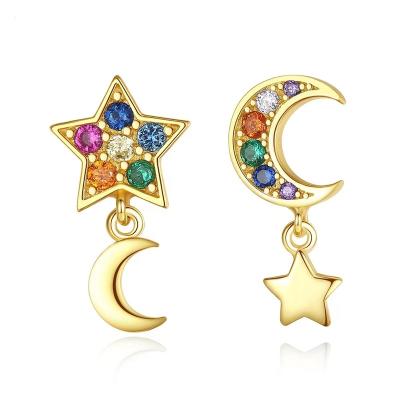 China CLASSIC Delicate asymmetrical S925 silver Stud earrings pendant Zirconium star and Moon earrings for sale