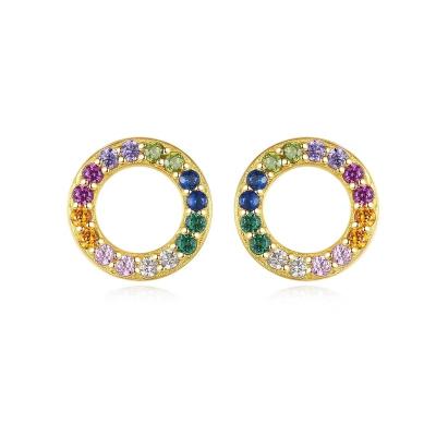 China CLASSIC Rainbow Earrings S925 silver stud earrings Colored zircon circles gold plated jewelry for sale