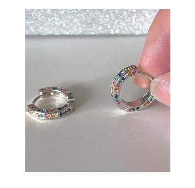 China CLASSIC Fashion studs women's earrings silver plated circle buckle rainbow zircon earring accessories for sale