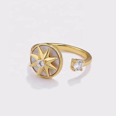 China CLASSIC 925 sterling silver rotating compass octet star ring women's gold-plated open ring for sale