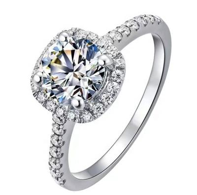 China CLASSIC Classic Mosant Diamond wedding ring square pack inlaid with diamond sterling silver one carat ring for women for sale