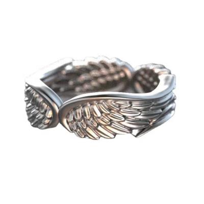 China TRENDY Trend Angel Wings Feathered wings Men rings Silver opening adjustable ring for sale