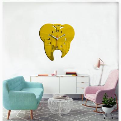 China FULL 3D Mirror DIY Wall Sticker MEDICAL Acrylic Tooth Shaped Clock Dental Decorations Clock Dental Gifts for sale