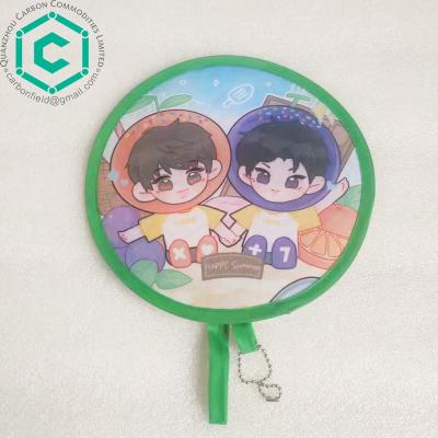 China New Style 190T Electronic Market Toy Denmark Polyester Memory Spring Wire Full Color Printing Foldable Fan With Chain For Promotion for sale