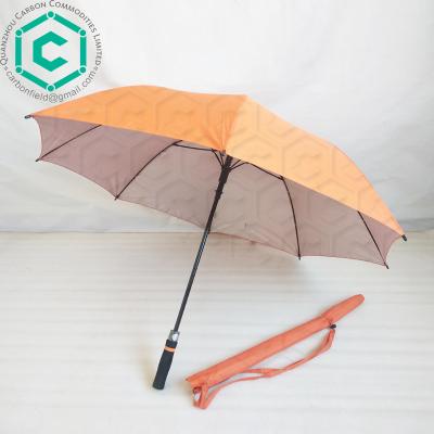 China High Quality Golf Umbrella 210t Orange Color Pongee With Silver Coated Golf Umbrella With Straps for sale