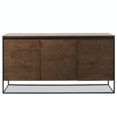 China (Other) Contemporary Design Adjustable Oak Finished Three Door Sideboard In Black Metal Frame for sale