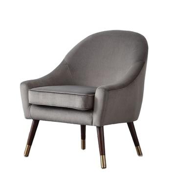 China (Other) Gray Velvet Fabric Upholstered Living Room Adjustable Luxurious Dark Armchair in Wooden Legs for sale