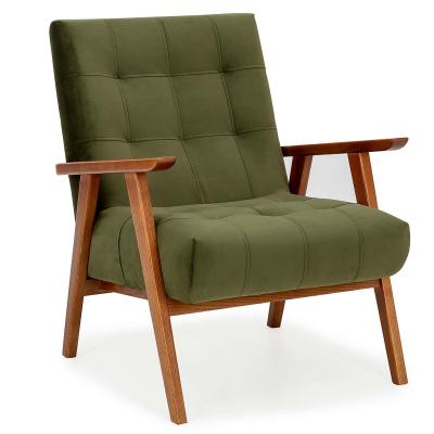 China (Other) Adjustable Lounge Use Moss Green Velvet Upholstery Wooden Frame Accent Chair for sale