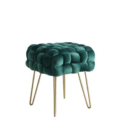 China Tufted Square Cocktail Contemporary Styling Velvet Convertible Ottoman In Gold Metal Legs for sale